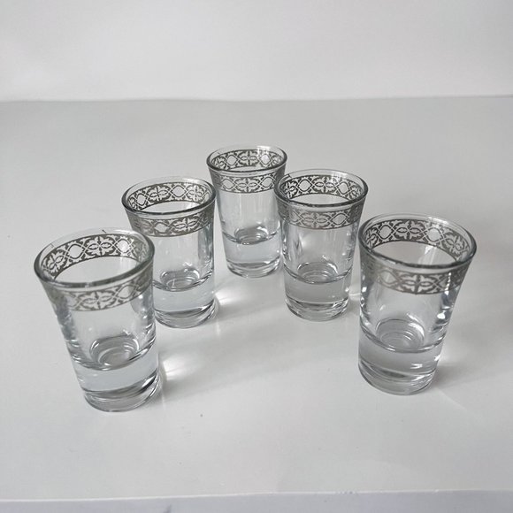 Vintage Sterling Silver Overlay Cocktail Shot Glasses- Barware, Set of 5 - Picture 5 of 14
